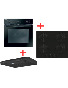 PACK ( FOUR CANDY ELECTRIQUE MULTIFONCTION 60CM NOIR+PLAQUE+HOTTE CANDY 60CM NOIR) CANDY 60 CM EN VERRE NOIR