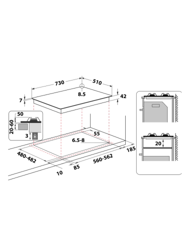 PLAQUE DE CUISSON GMWL 728/IXL 5 FEUX WHIRLPOOL